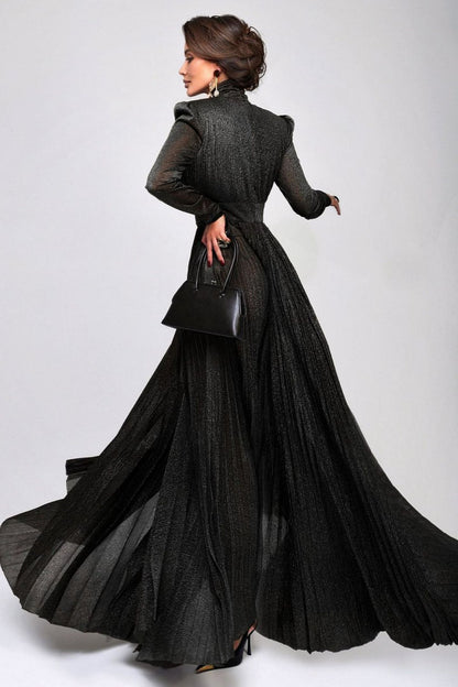 Elsie Metallic Pleated Belted Maxi Dress