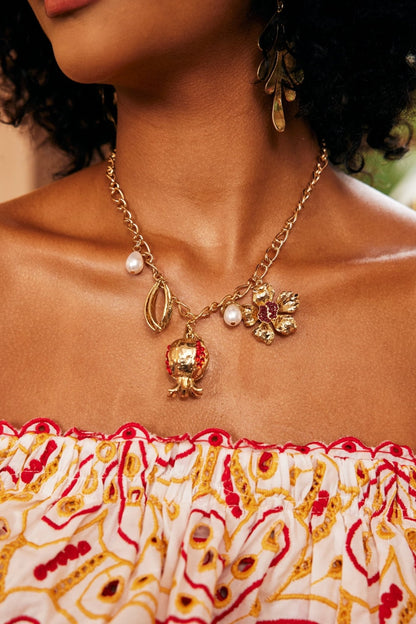 Pancy Pomegrante Flower Necklace