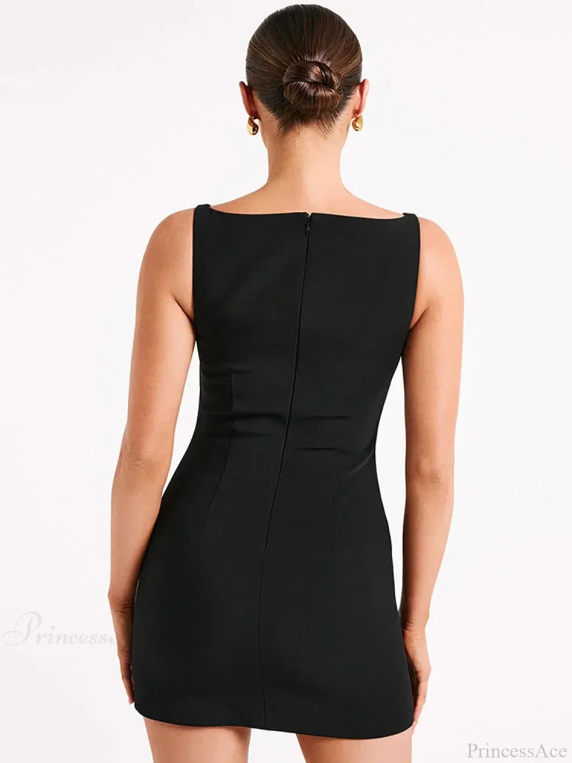 Bateau Neck Sleeveless Princess Seam A-Line Mini Dress