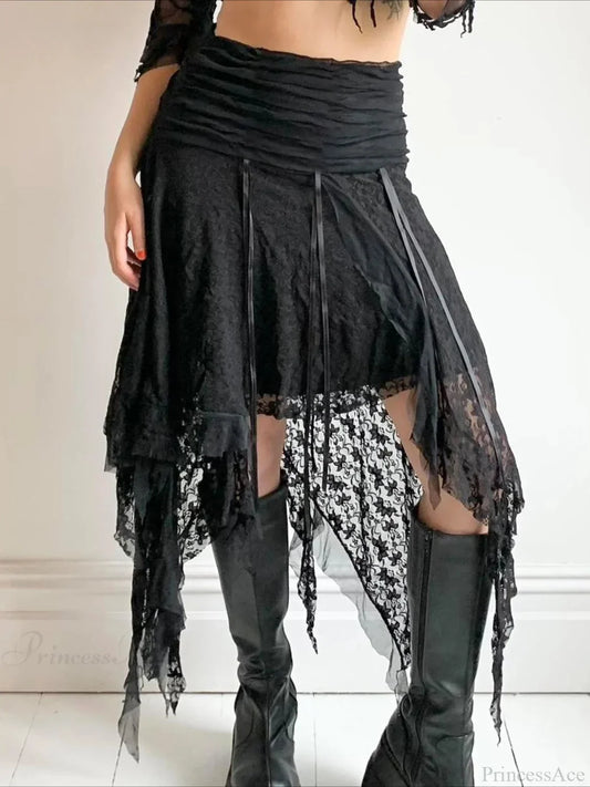 Patchwork Uneven Lace Skirt