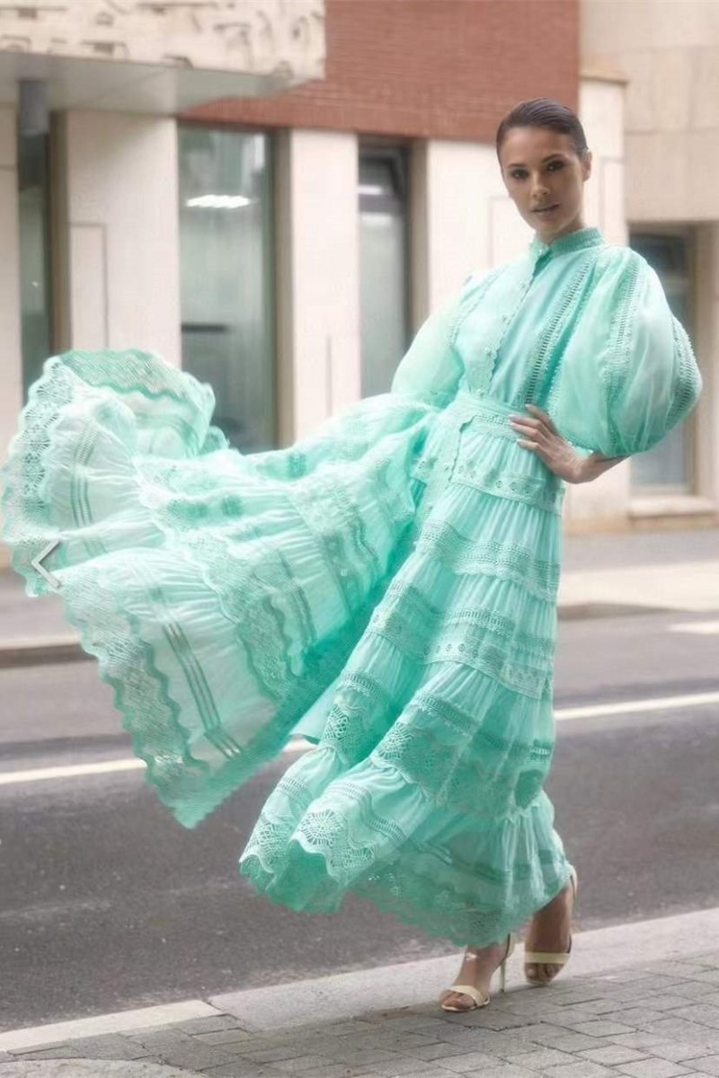 Paula Embroidered Lace Puff Sleeve Maxi Dress