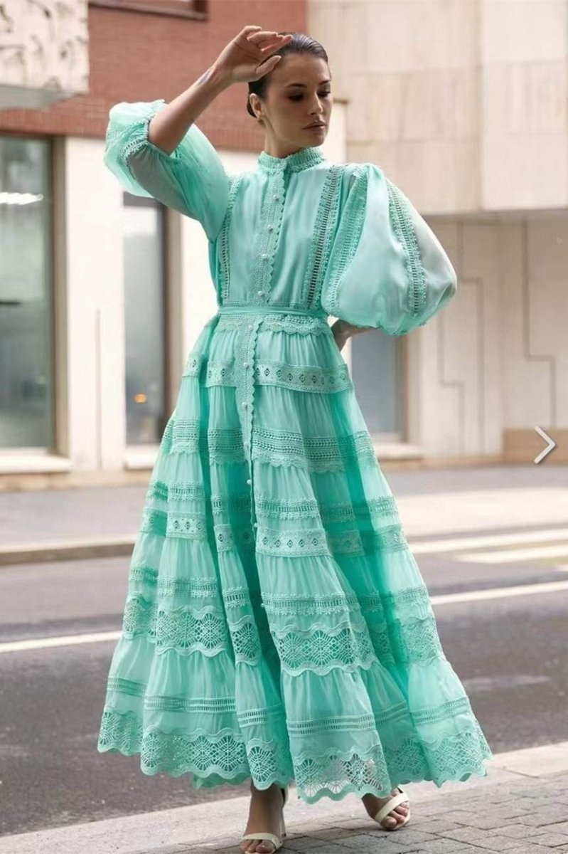 Paula Embroidered Lace Puff Sleeve Maxi Dress