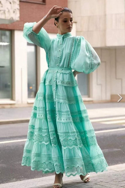 Paula Embroidered Lace Puff Sleeve Maxi Dress