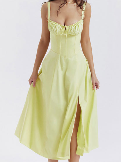 Floral Dress Midi Dress Dresses Floral Print High-slit Straps Neck Sleeveless Cottagecore Summer