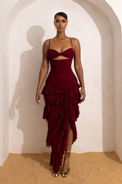 Ophelia Asymmetrical Ruffle Tiered Maxi Dress