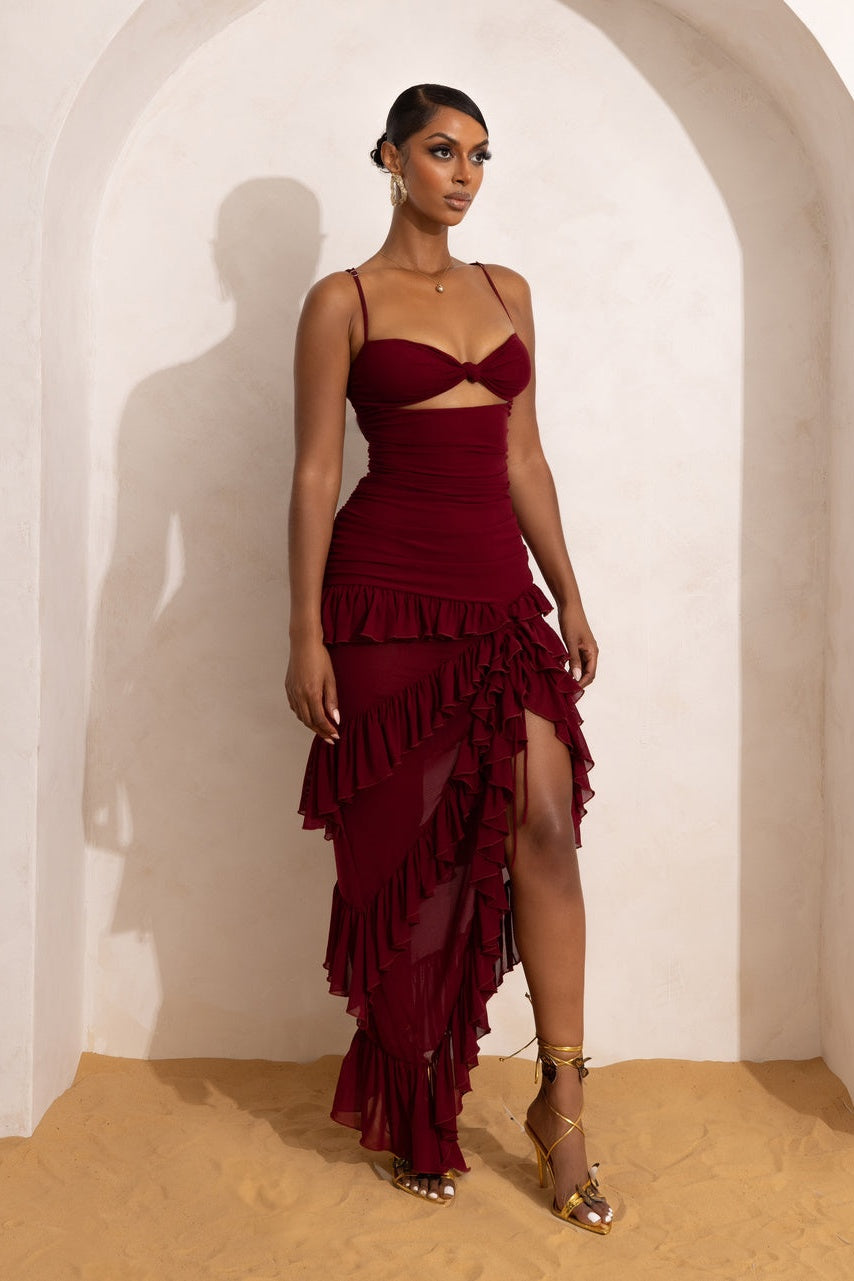 Ophelia Asymmetrical Ruffle Tiered Maxi Dress