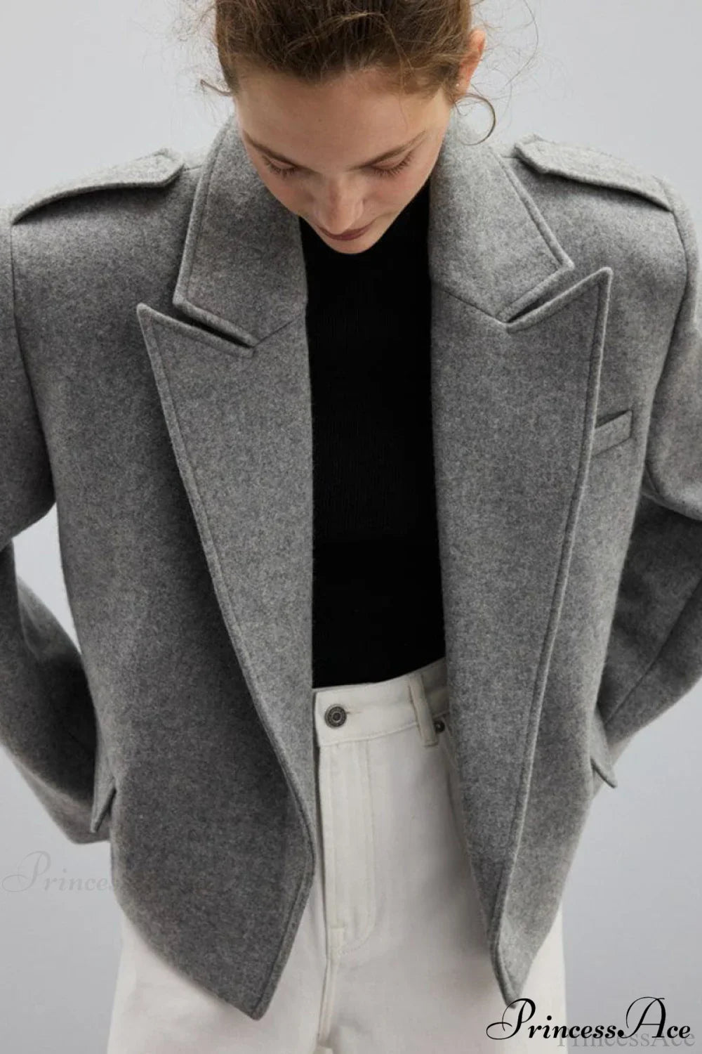 Peak Lapel Blazer Style Wool Loose Coat