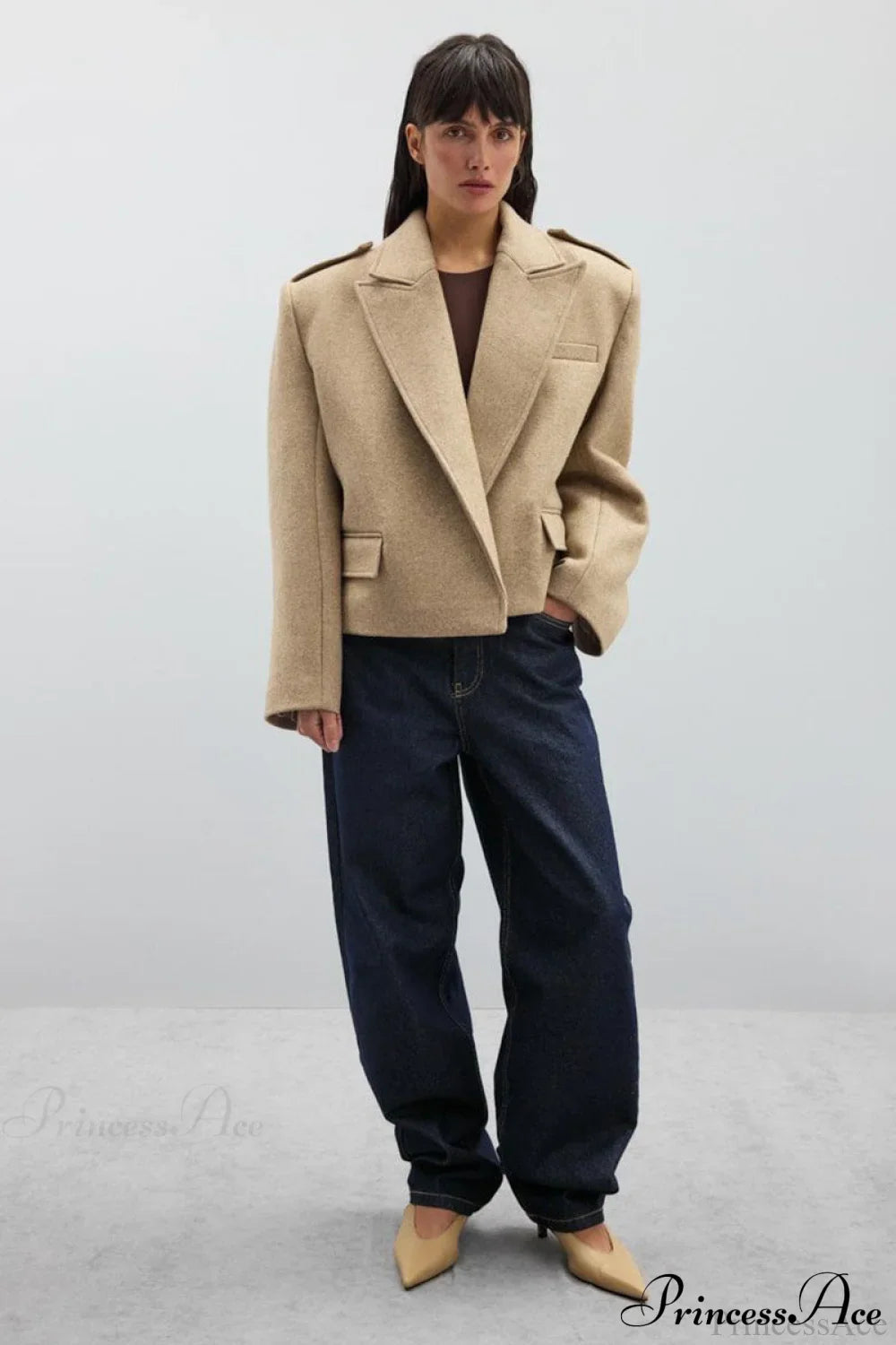 Peak Lapel Blazer Style Wool Loose Coat