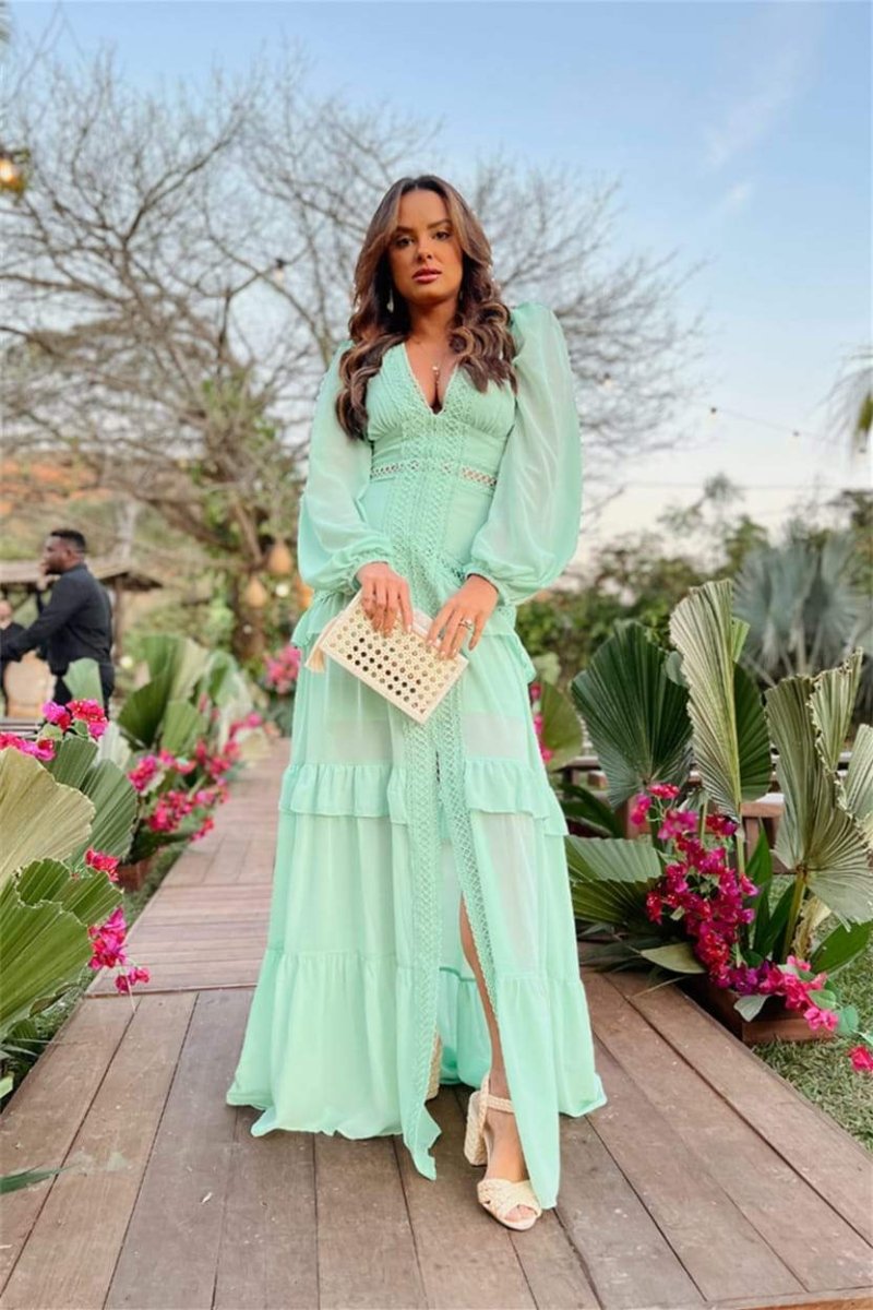 Penny Embroidered Lace Ruffle Maxi Dress