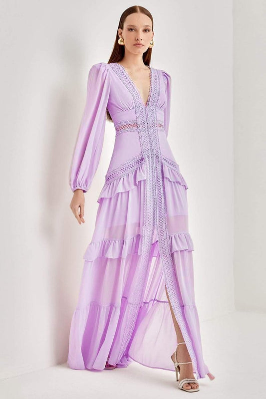 Penny Embroidered Lace Ruffle Maxi Dress