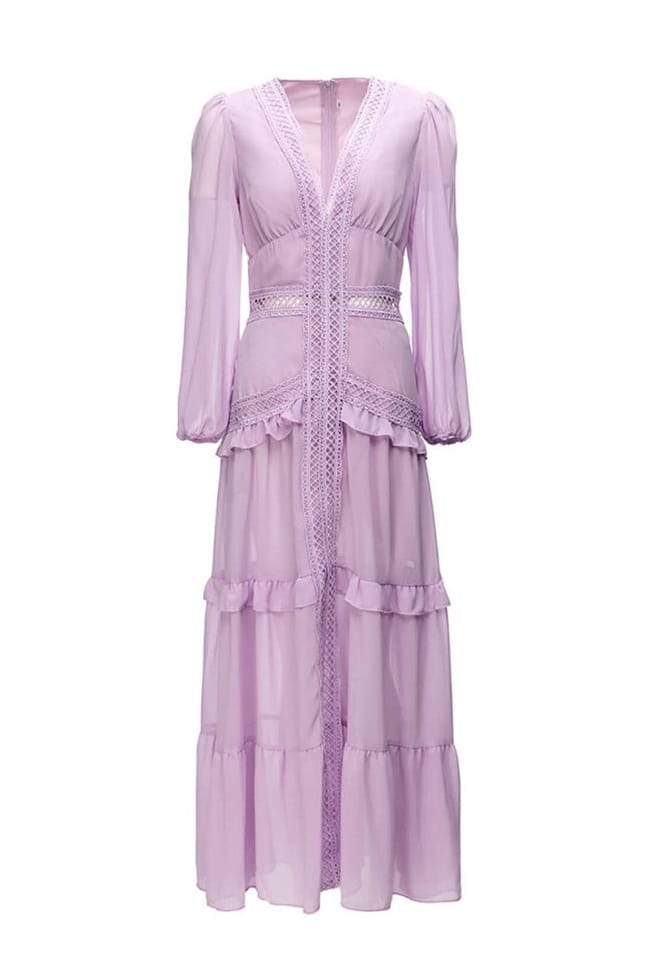 Penny Embroidered Lace Ruffle Maxi Dress