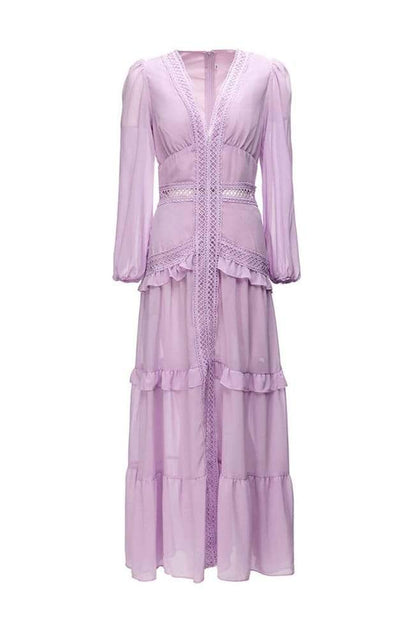 Penny Embroidered Lace Ruffle Maxi Dress