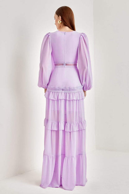 Penny Embroidered Lace Ruffle Maxi Dress