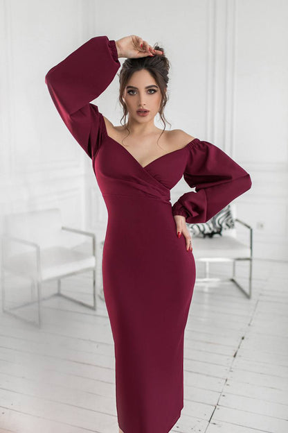 Lorraine Off Shoulder Puff Sleeves Midi Dress