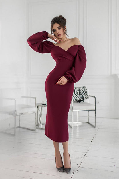 Lorraine Off Shoulder Puff Sleeves Midi Dress