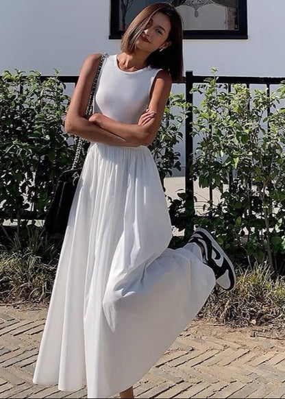 Isla Flowy Maxi Dress – Sleeveless White Summer Dress with Pockets