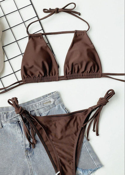 Mocha Strings - Minimalist Triangle One Piece Swimsuit