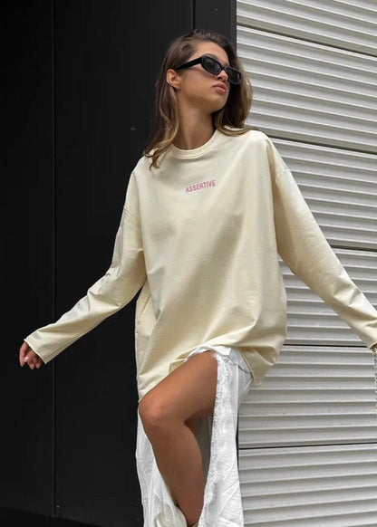 Assertive Energy - Cream Oversized Cotton Long Sleeve Tee