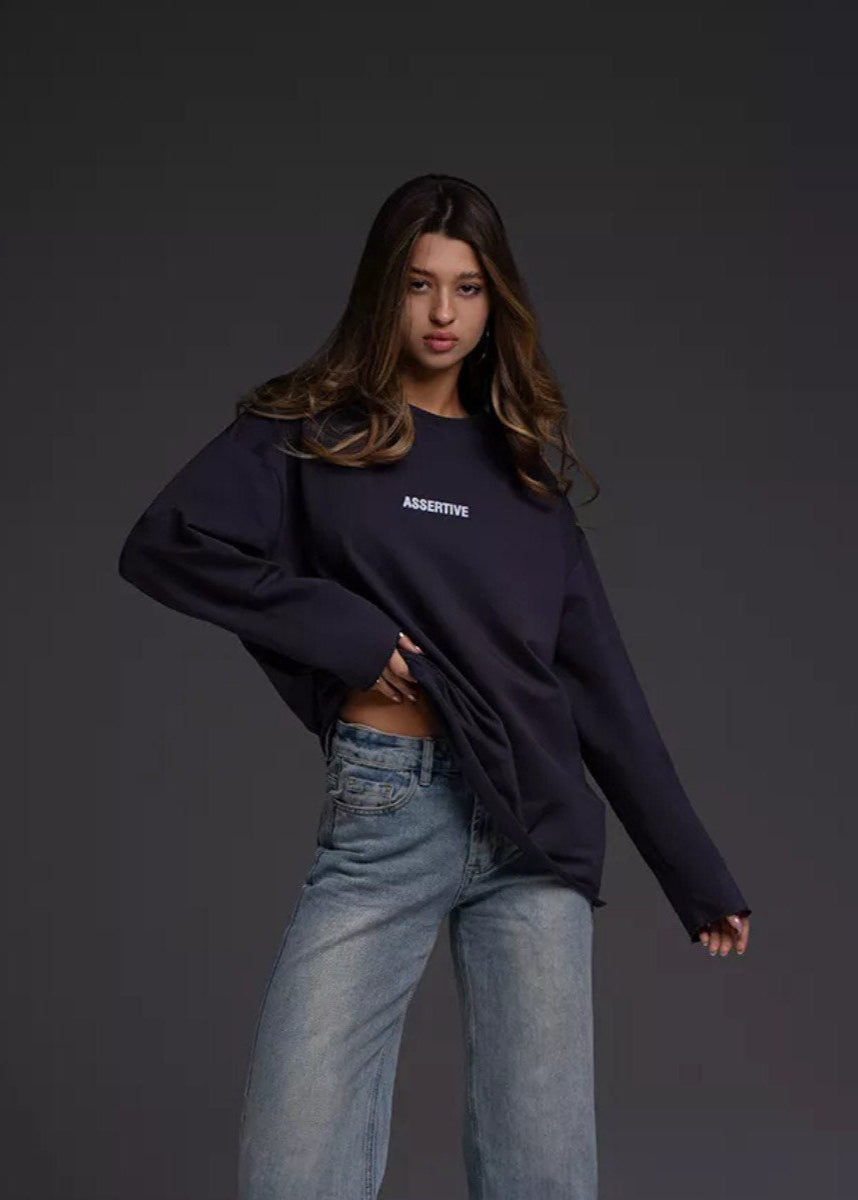 Assertive Energy - Cream Oversized Cotton Long Sleeve Tee