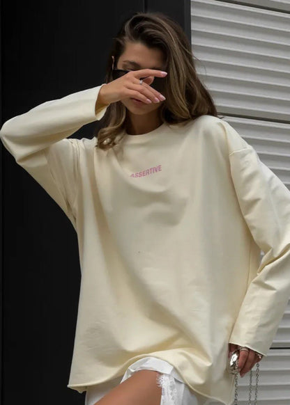 Assertive Energy - Cream Oversized Cotton Long Sleeve Tee