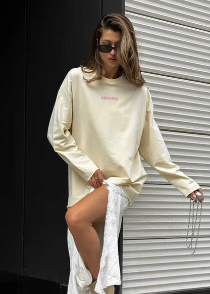 Assertive Energy - Cream Oversized Cotton Long Sleeve Tee
