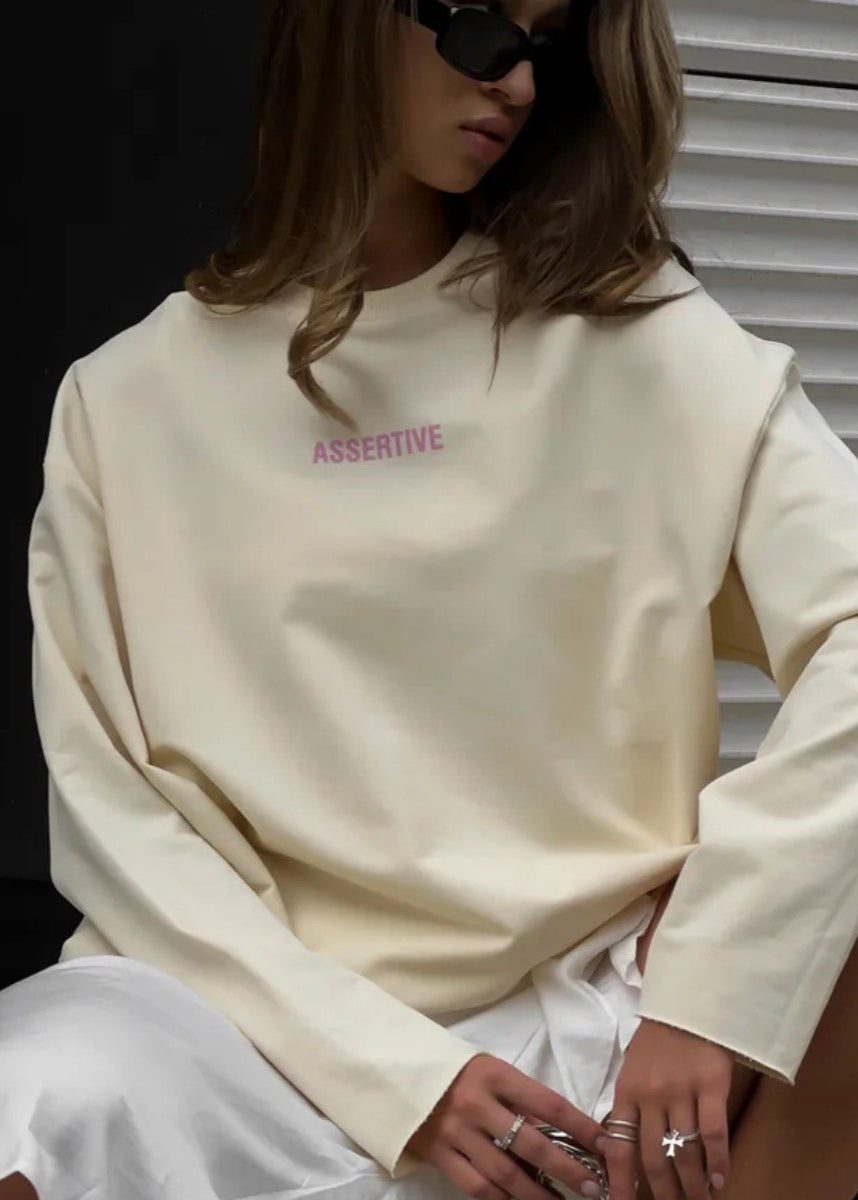 Assertive Energy - Cream Oversized Cotton Long Sleeve Tee
