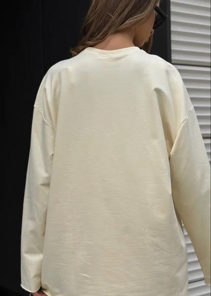 Assertive Energy - Cream Oversized Cotton Long Sleeve Tee