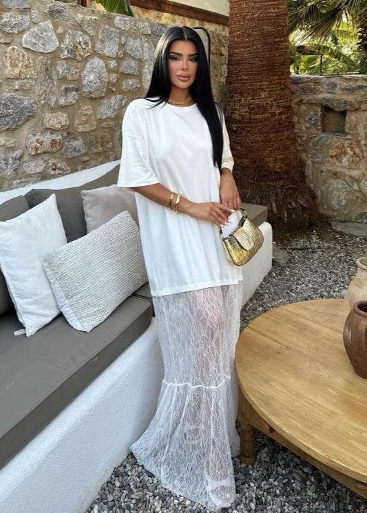 Lucera - Sheer Lace Contrast Maxi Dress