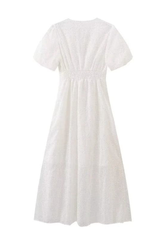 Fleur Embroidered Puff Sleeve Maxi Dress