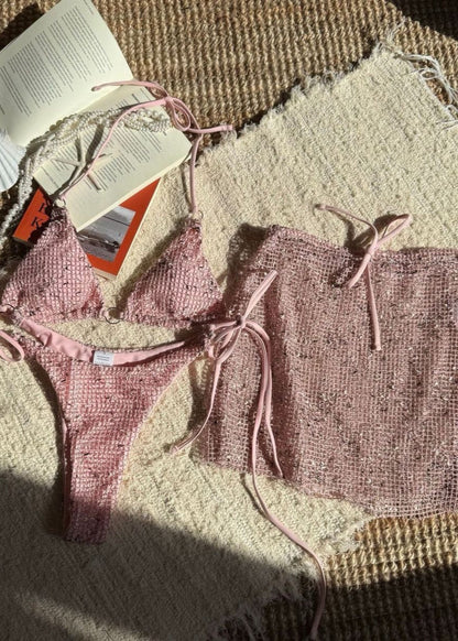 Aurelia - 3-Piece Textured Bikini Set with Skirt Cover-Up