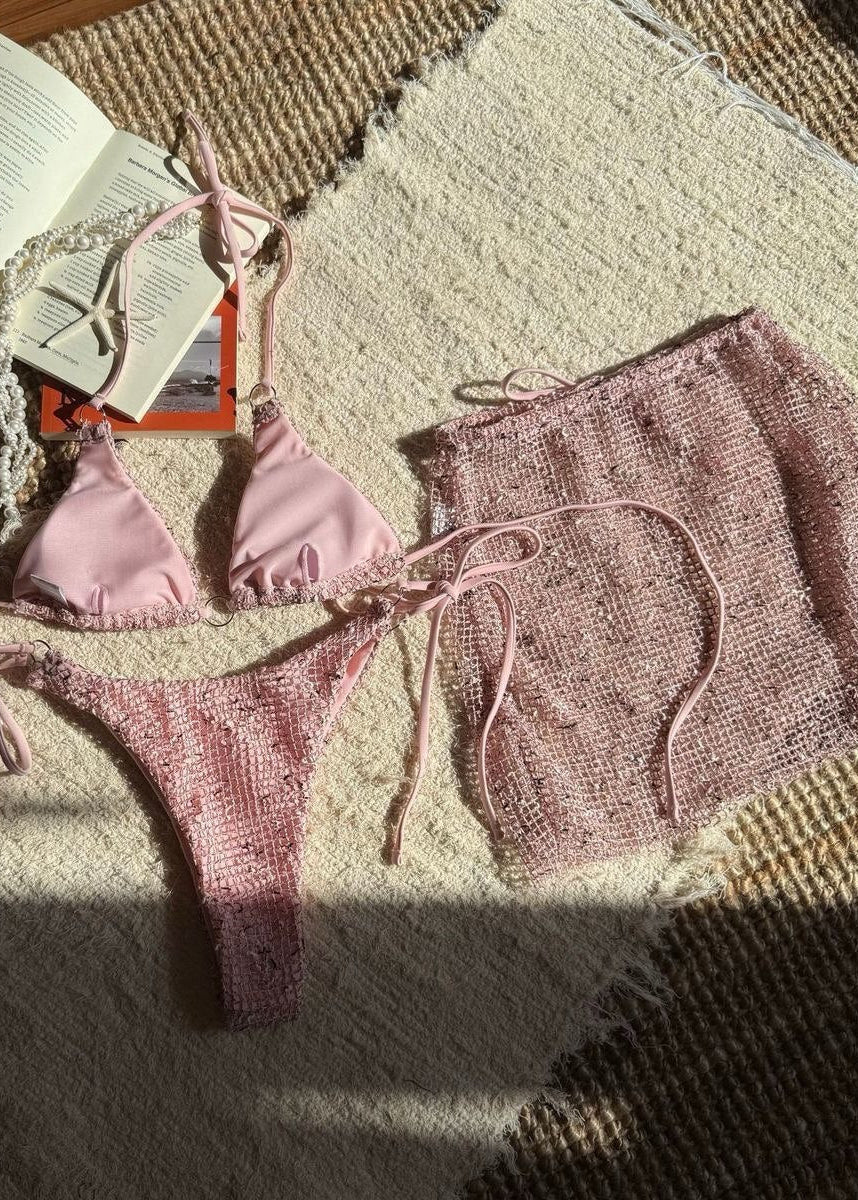 Aurelia - 3-Piece Textured Bikini Set with Skirt Cover-Up