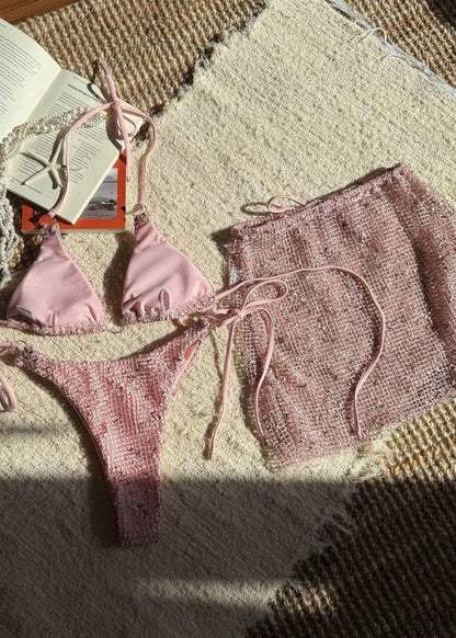 Aurelia - 3-Piece Textured Bikini Set with Skirt Cover-Up