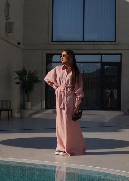 Willow Set – Button-Down Belted Top & Maxi Skirt