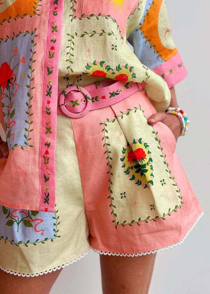 Carmela - Embroidered Linen Shirt and Shorts Set