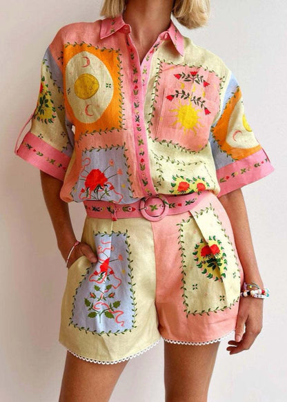 Carmela - Embroidered Linen Shirt and Shorts Set