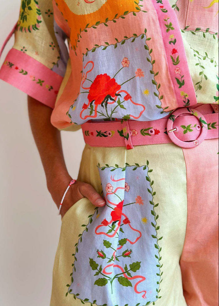 Carmela - Embroidered Linen Shirt and Shorts Set