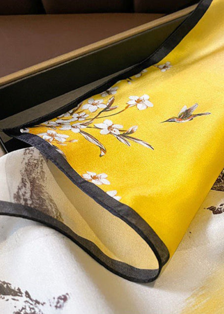 Aurielle Scenic Floral Silk Scarf – Yellow Square 70×70cm