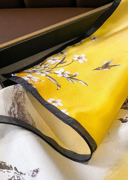 Aurielle Scenic Floral Silk Scarf – Yellow Square 70×70cm