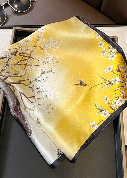 Aurielle Scenic Floral Silk Scarf – Yellow Square 70×70cm
