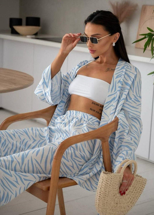 Zebra Mist - Light Blue Printed Lounge Set
