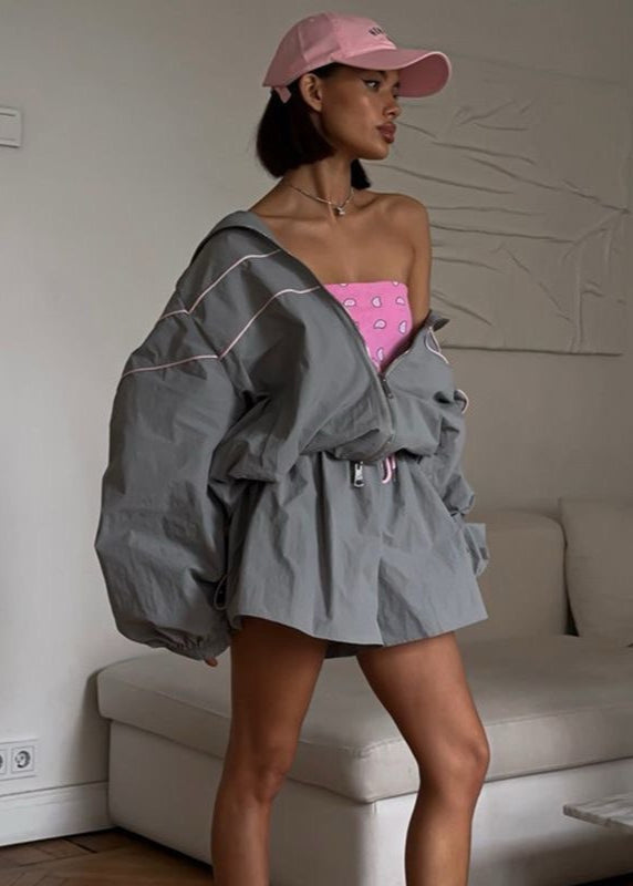 Stormline Windbreaker Set – Oversized Zip Jacket & High-Waist Shorts