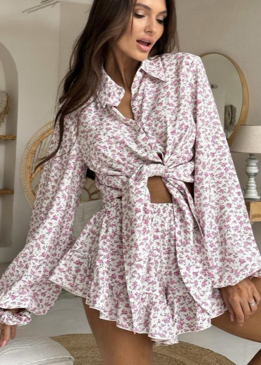 Meadow Blush - Ruffled Floral Two-Piece Set