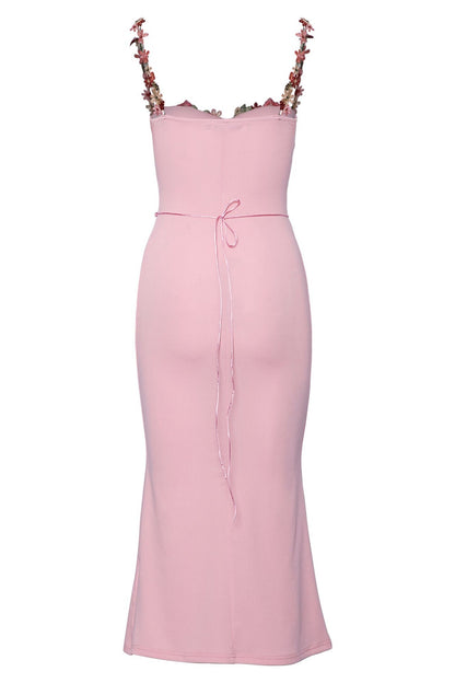 Brenda Embroidered Floral Lace-up Midi Dress