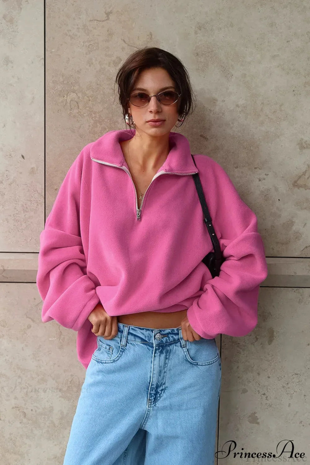 Pink Polar Fleece Loose Thickened Sweatshirt