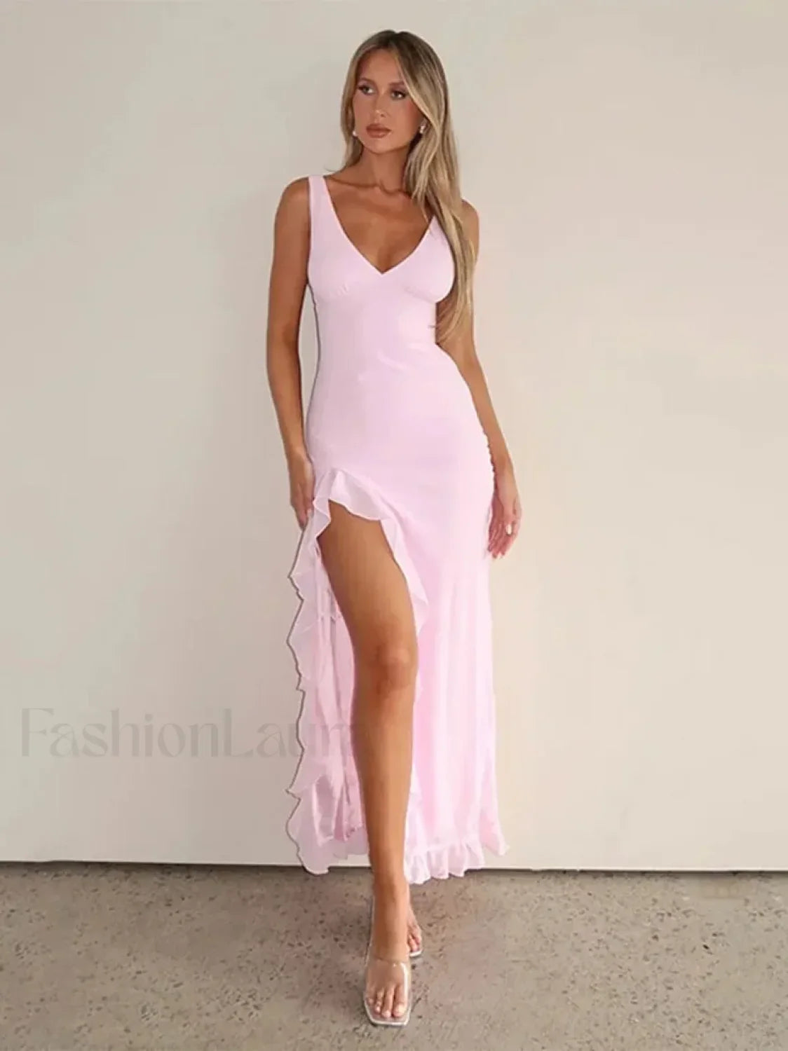Pink Strappy Slit Midi Dress – Classylooker