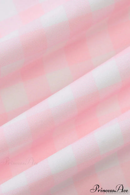 Plaid Flare Sleeve Waist Fitted Square Neck Maxi Dress