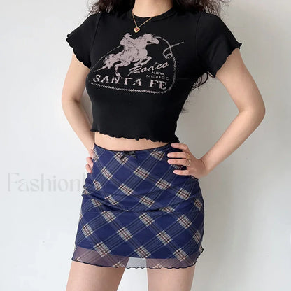 Plaid Mesh Bodycon Harajuku Skirt