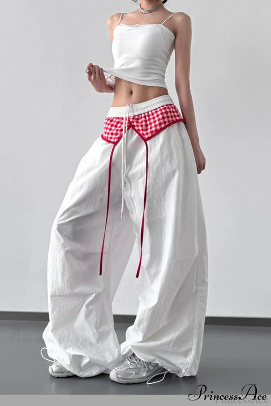 Plaid Pleated Layering Parachute Pants