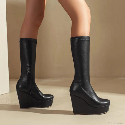 Platform Ramps Mid Calf Gothic Informal Boot