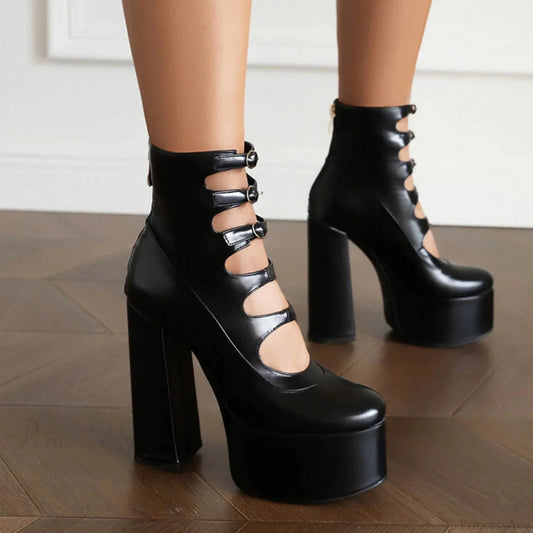 Platform Tall Heels Summer Cutout Dark Boot